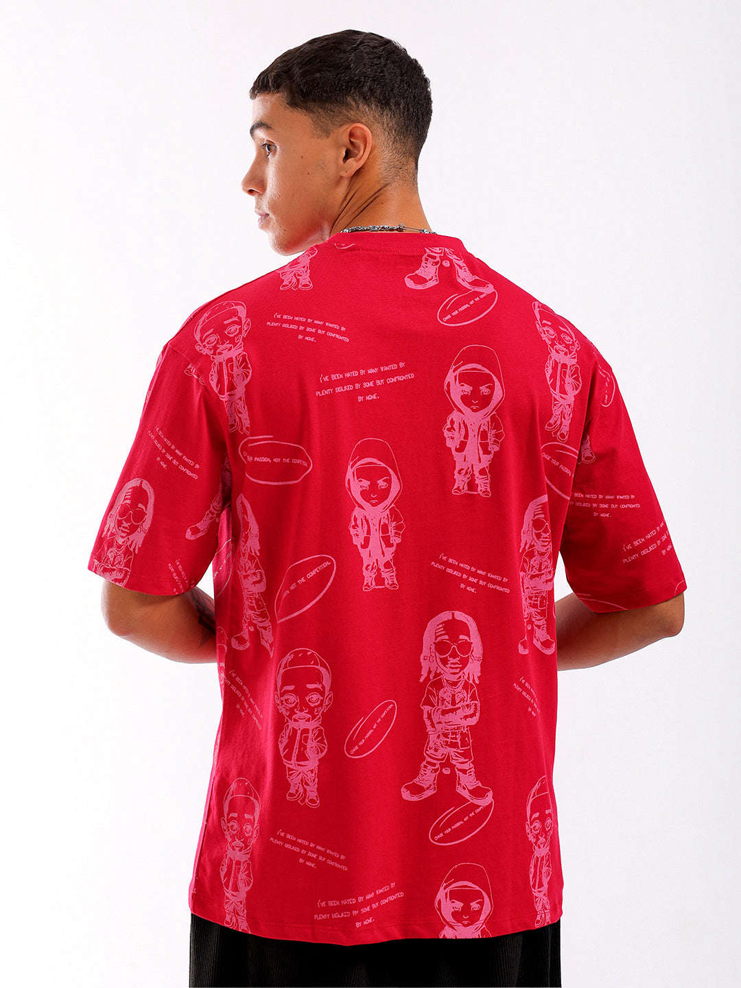 Shop Men Red Oversized Fit Printed T-Shirt Online.