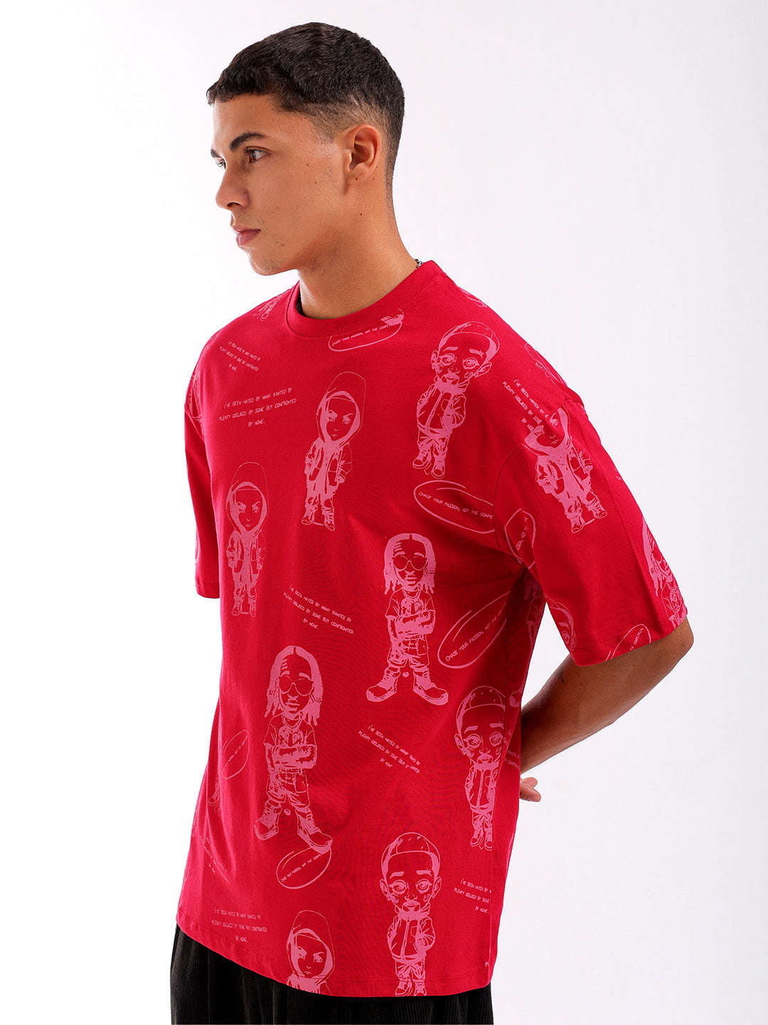 Shop Men Red Oversized Fit Printed T-Shirt Online.