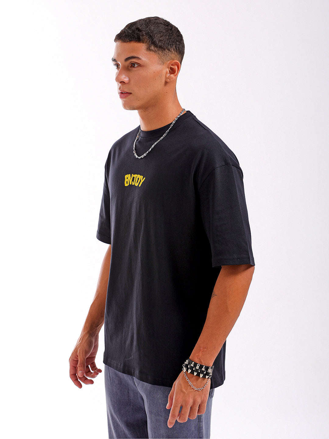 Shop Men Black Oversized Fit Back Printed T-Shirt Online.