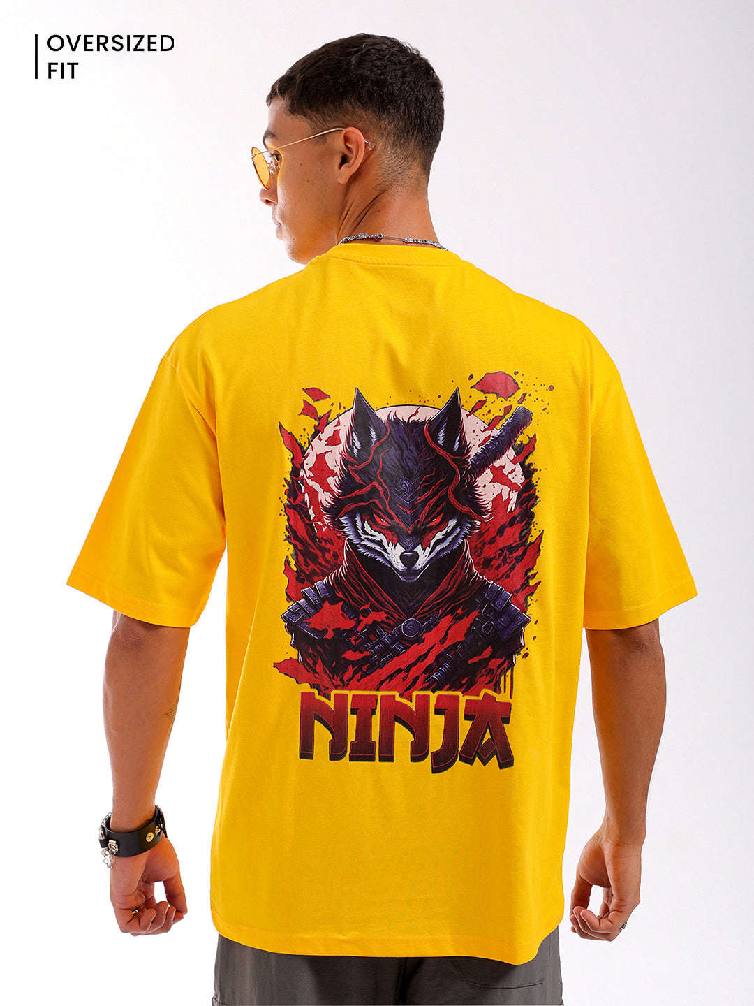 Shop Men Yellow Oversized Fit Back Printed T-Shirt Online.