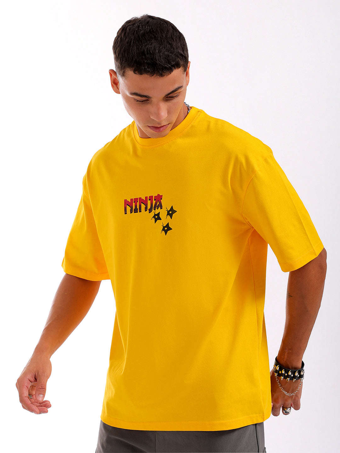 Shop Men Yellow Oversized Fit Back Printed T-Shirt Online.