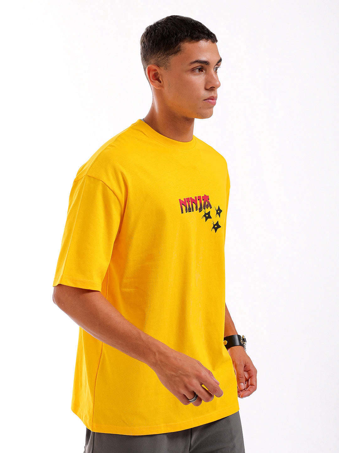 Shop Men Yellow Oversized Fit Back Printed T-Shirt Online.