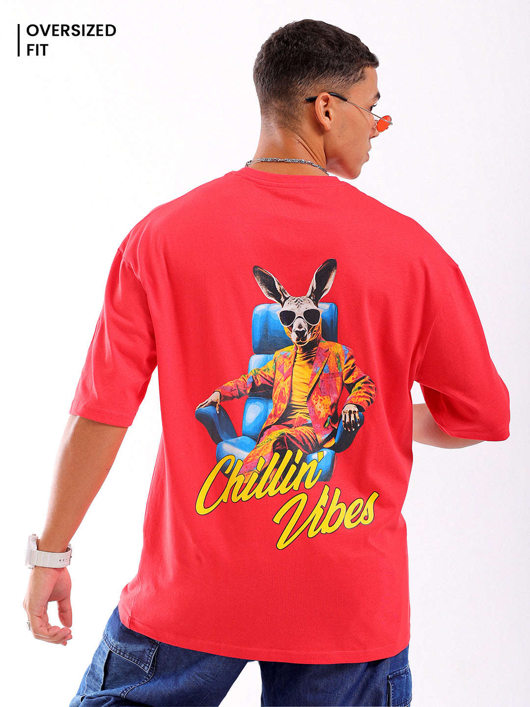 Shop Men Red Oversized Fit Back Printed T-Shirt Online.