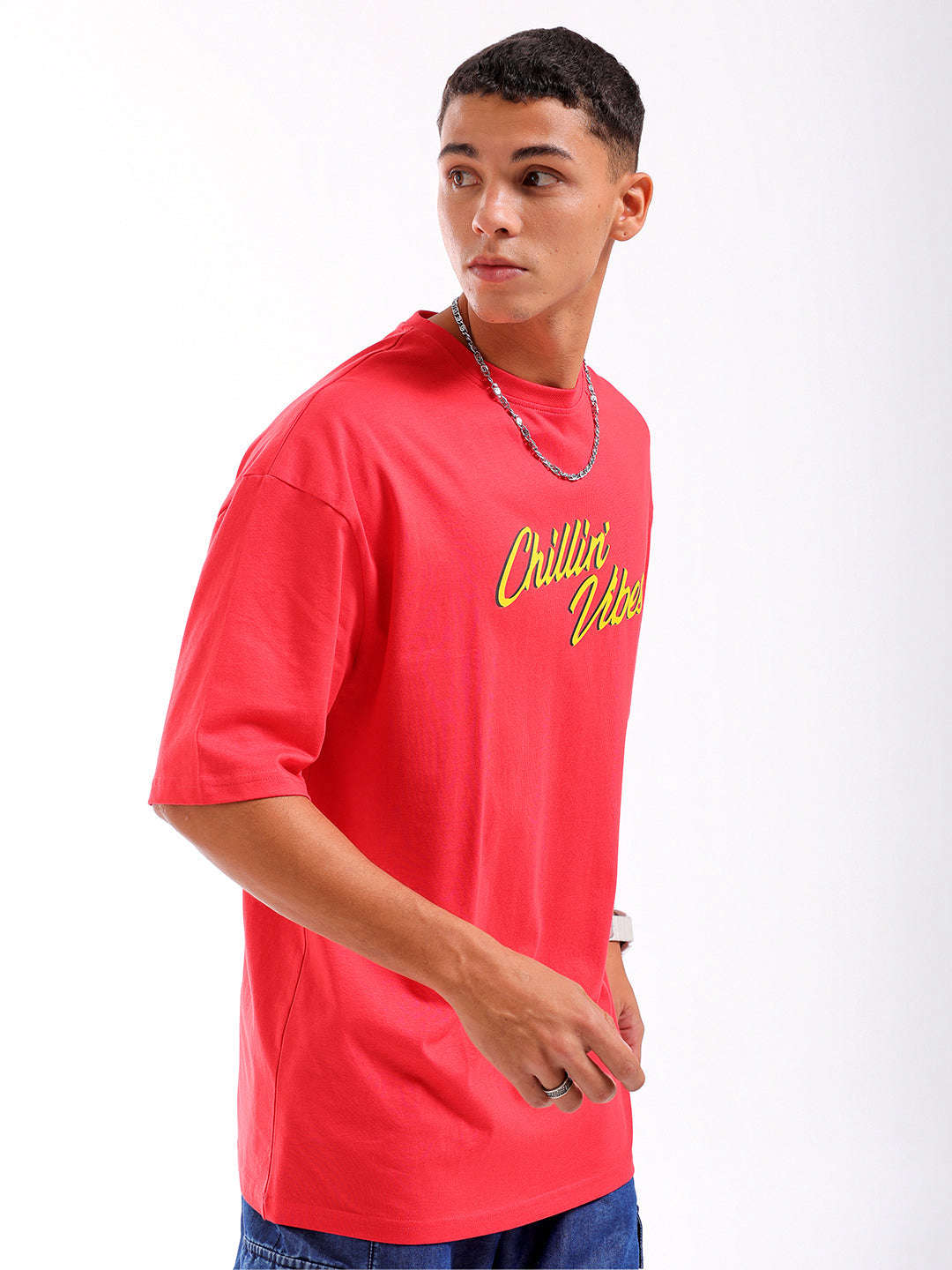 Shop Men Red Oversized Fit Back Printed T-Shirt Online.