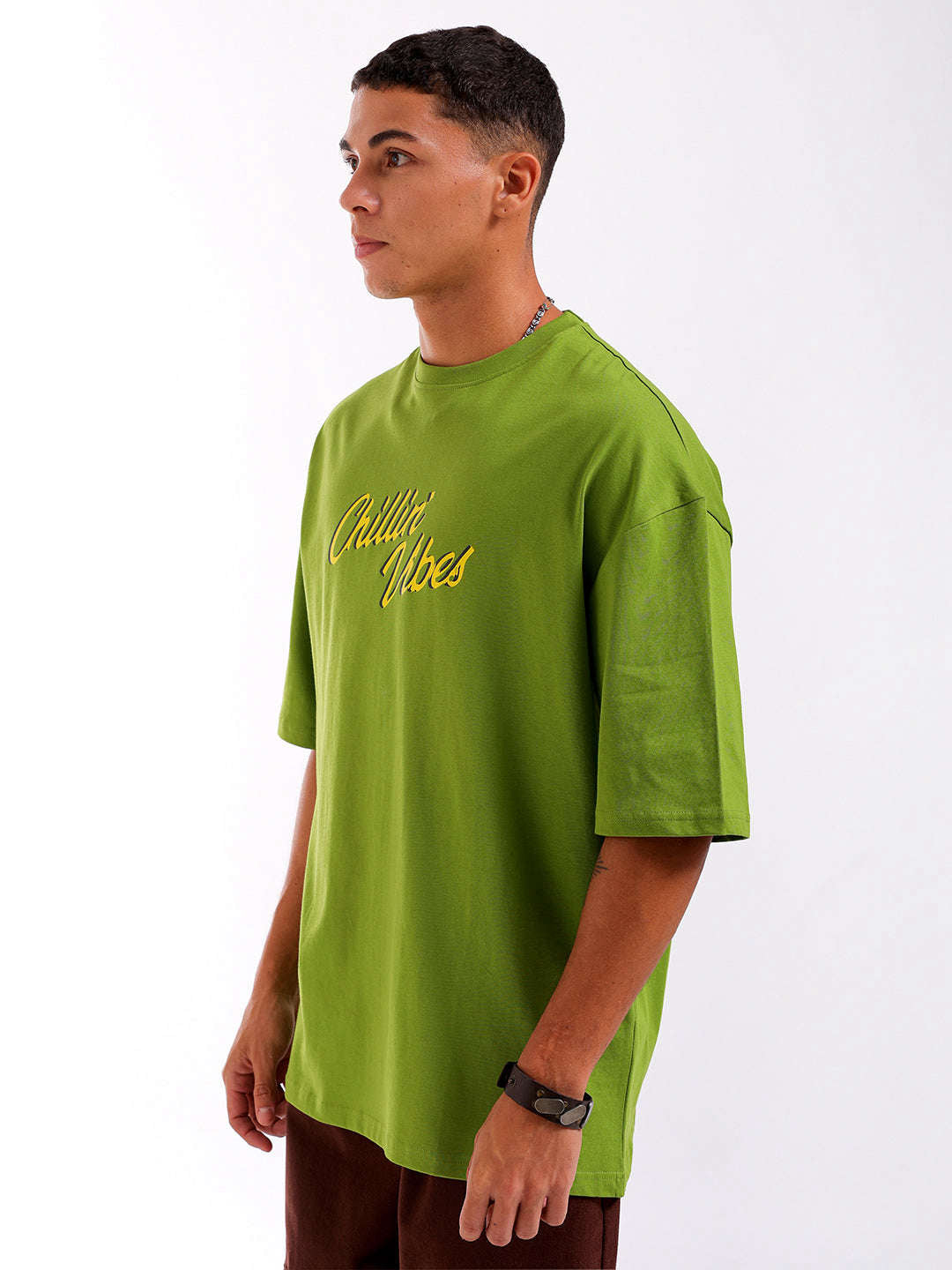 Shop Men Green Oversized Fit Back Printed T-Shirt Online.