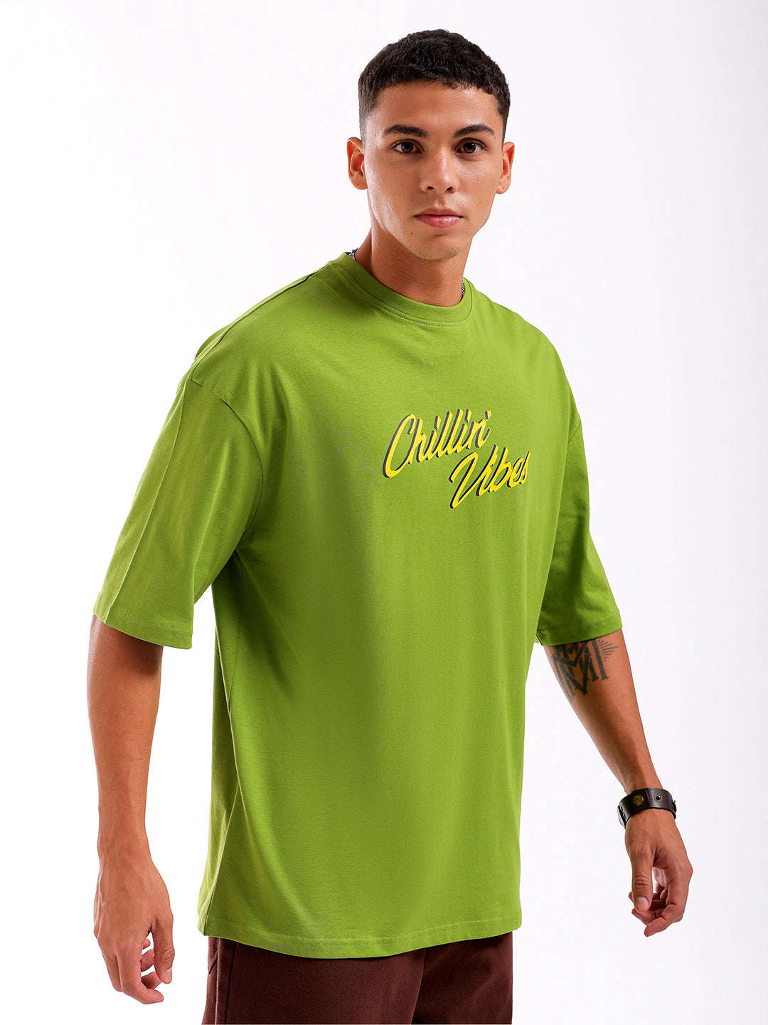 Shop Men Green Oversized Fit Back Printed T-Shirt Online.