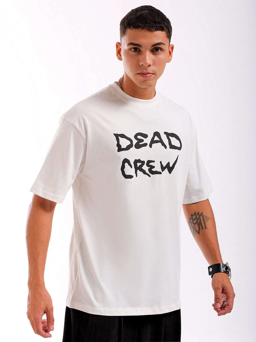 Shop Men White Oversized Fit Back Printed T-Shirt Online.