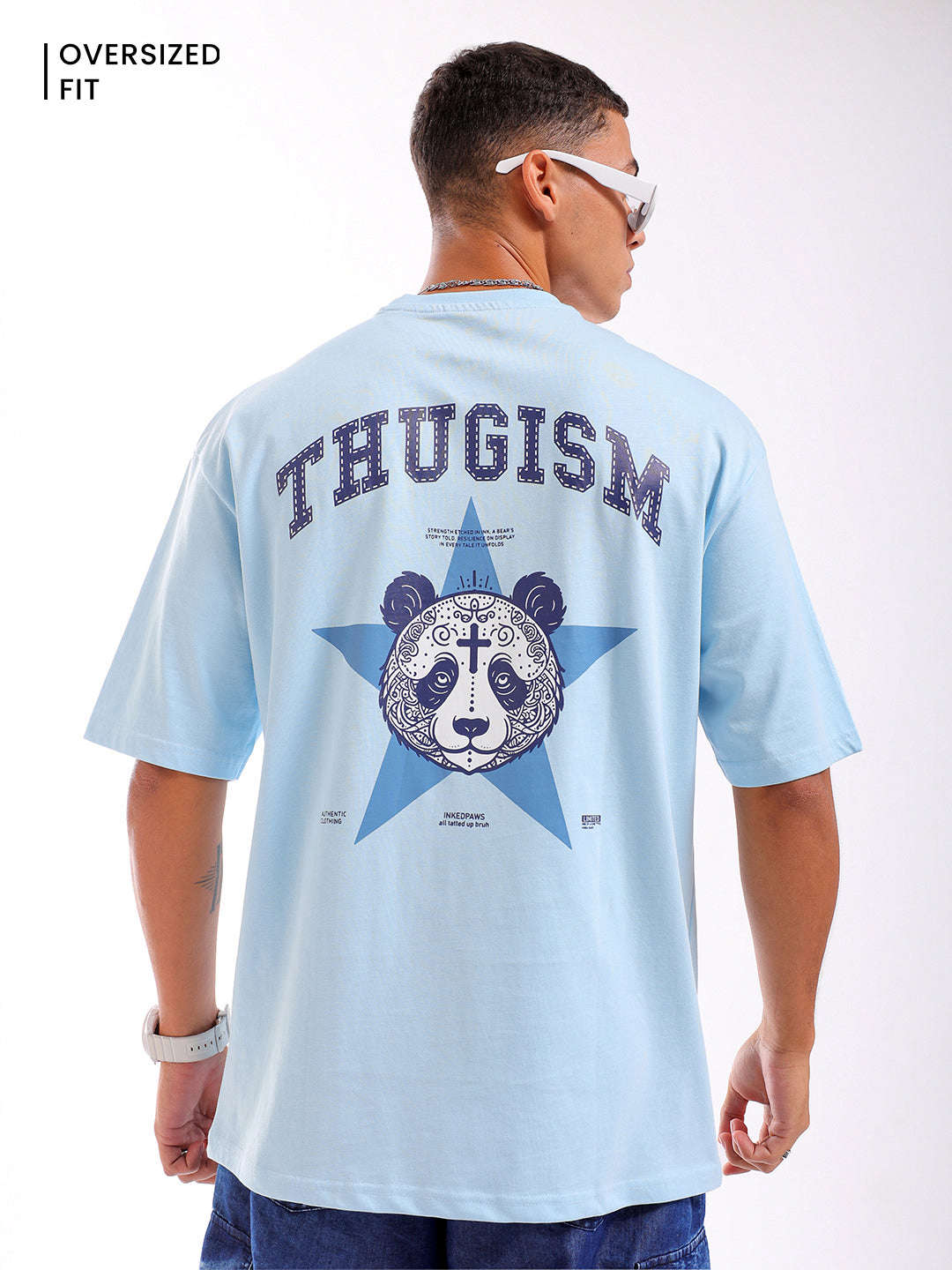 Shop Men Blue Oversized Fit Back Printed T-Shirt Online.