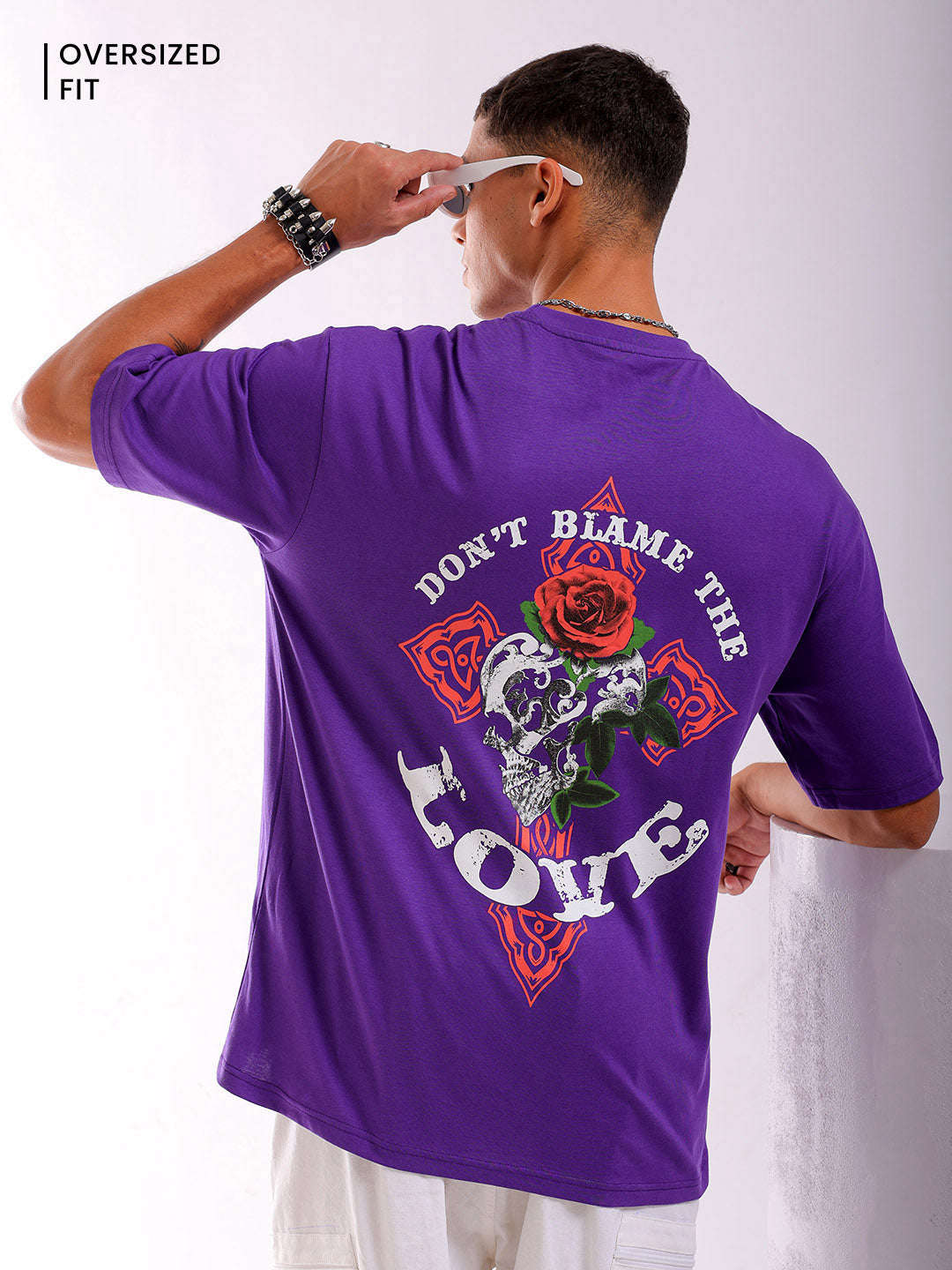 Shop Men Purple Oversized Fit Back Printed T-Shirt Online.