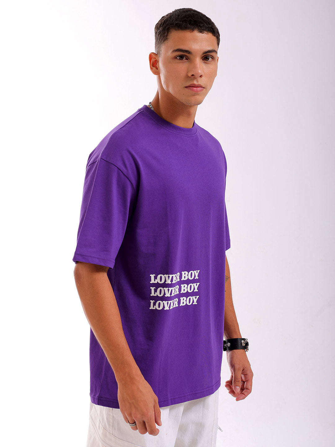 Shop Men Purple Oversized Fit Back Printed T-Shirt Online.