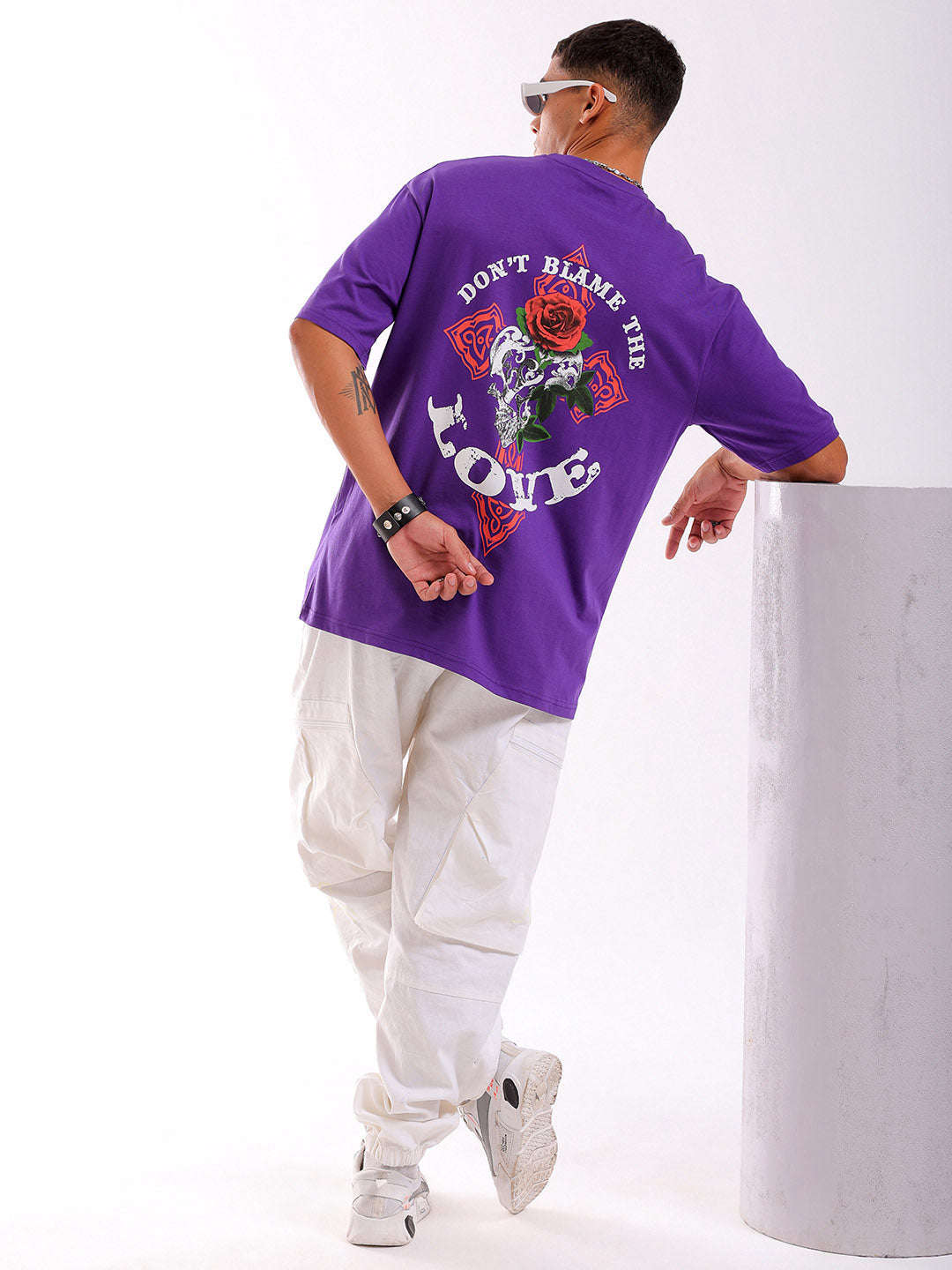 Shop Men Purple Oversized Fit Back Printed T-Shirt Online.