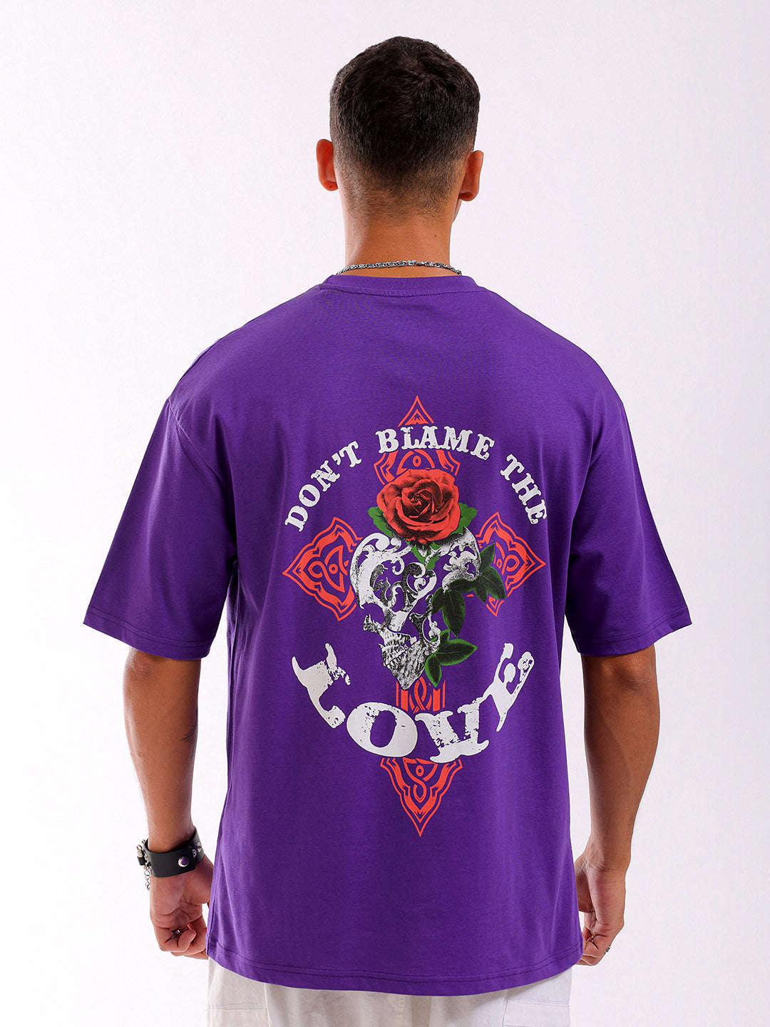 Shop Men Purple Oversized Fit Back Printed T-Shirt Online.