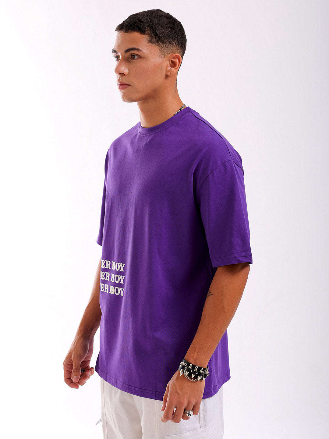 Shop Men Purple Oversized Fit Back Printed T-Shirt Online.