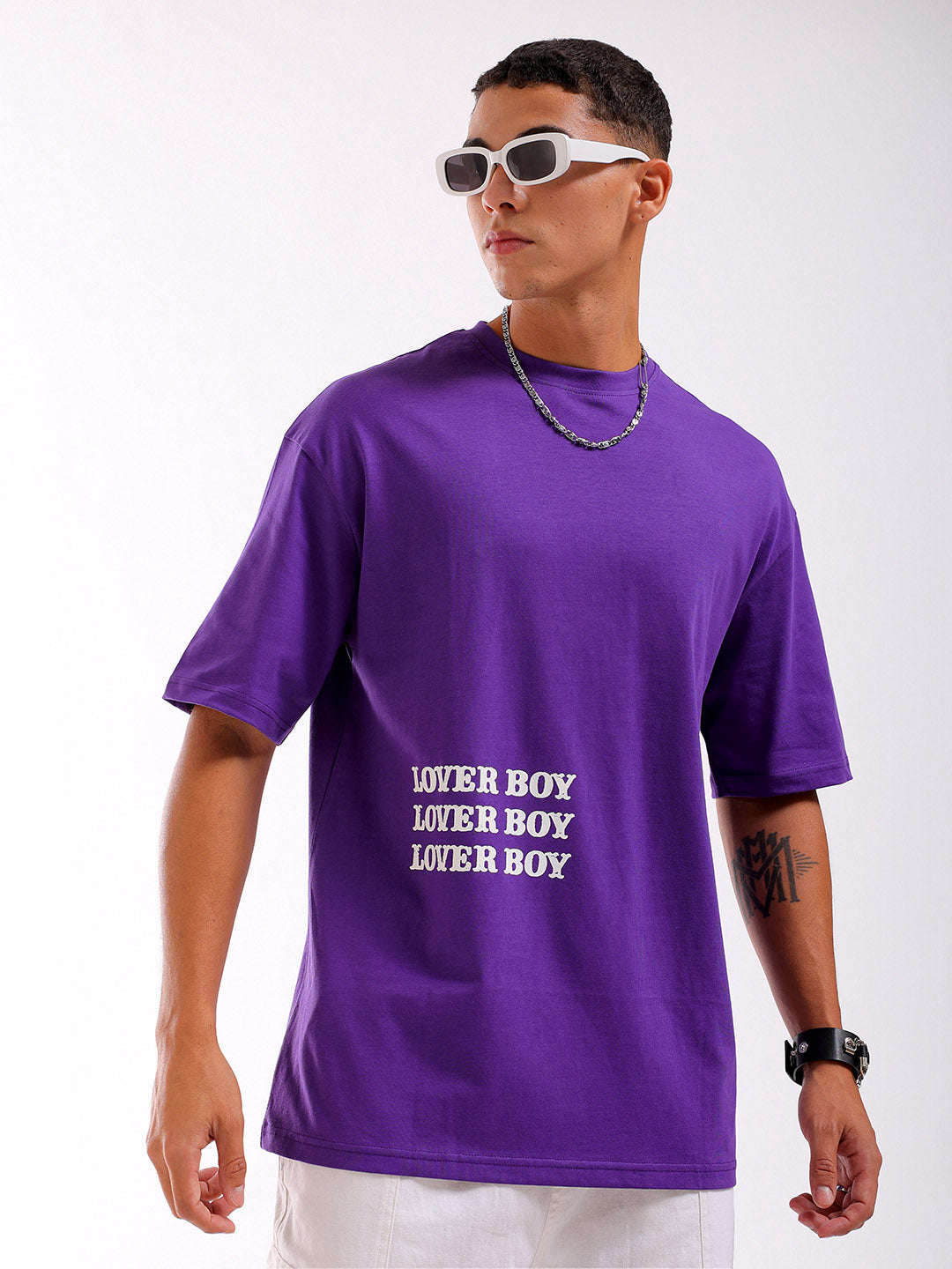 Shop Men Purple Oversized Fit Back Printed T-Shirt Online.