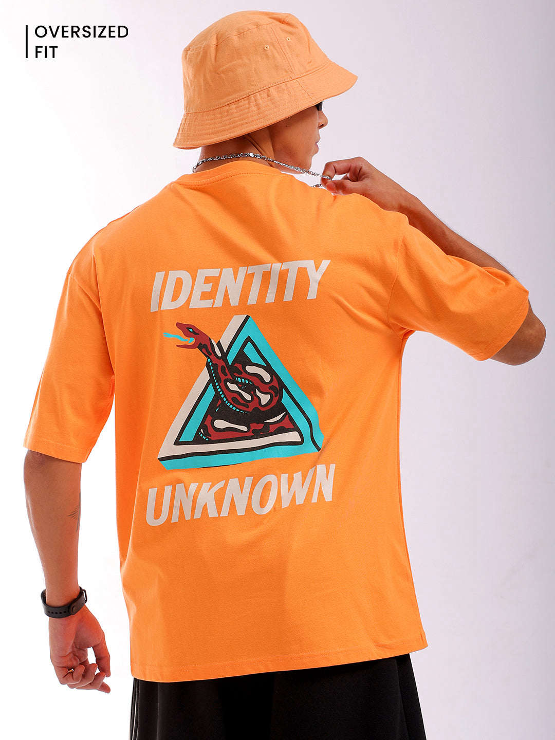 Shop Men Orange Oversized Fit Back Printed T-Shirt Online.