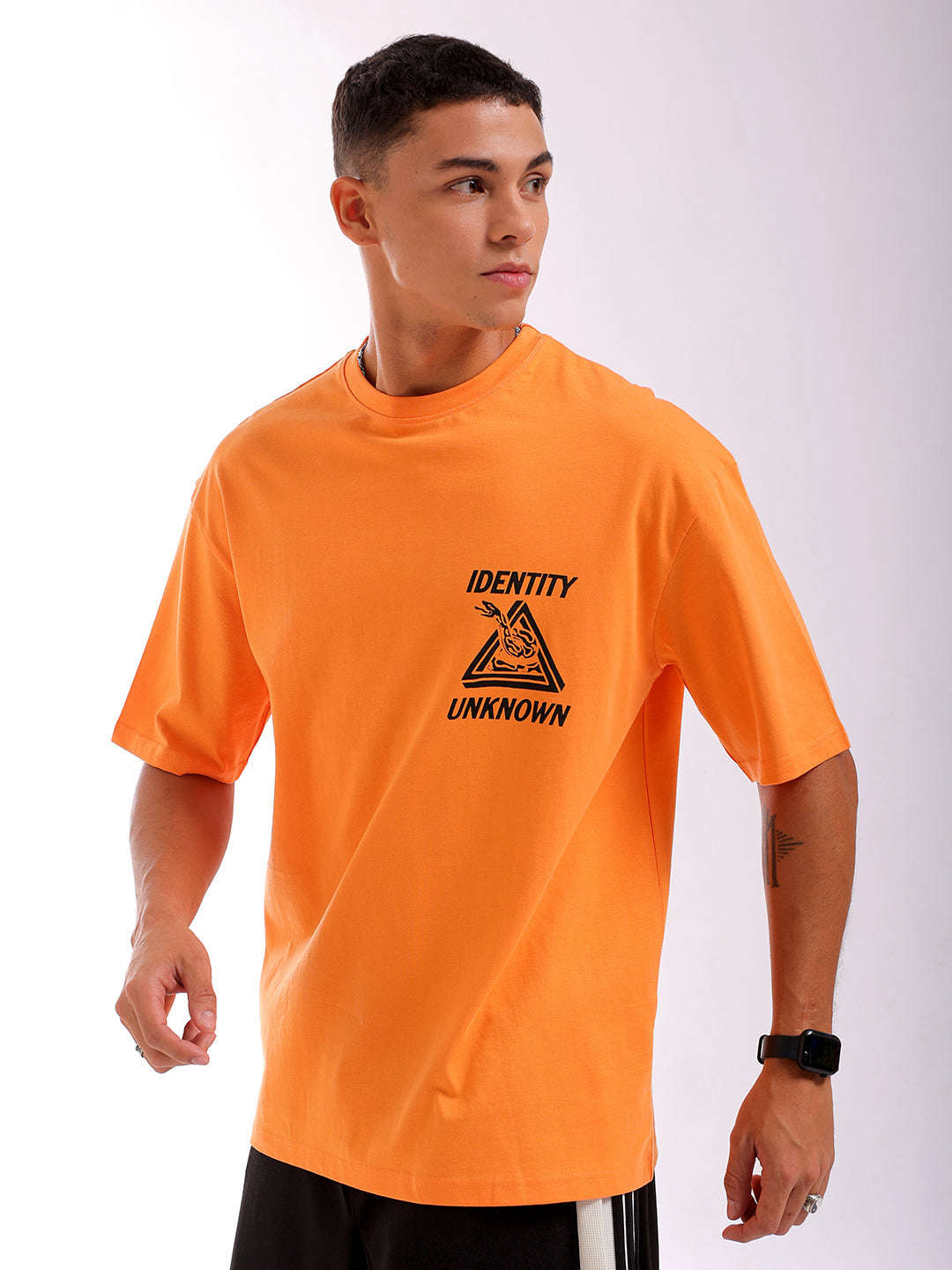 Shop Men Orange Oversized Fit Back Printed T-Shirt Online.