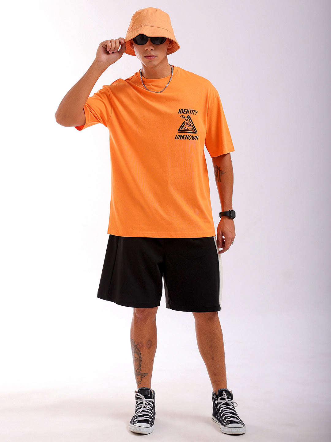 Shop Men Orange Oversized Fit Back Printed T-Shirt Online.