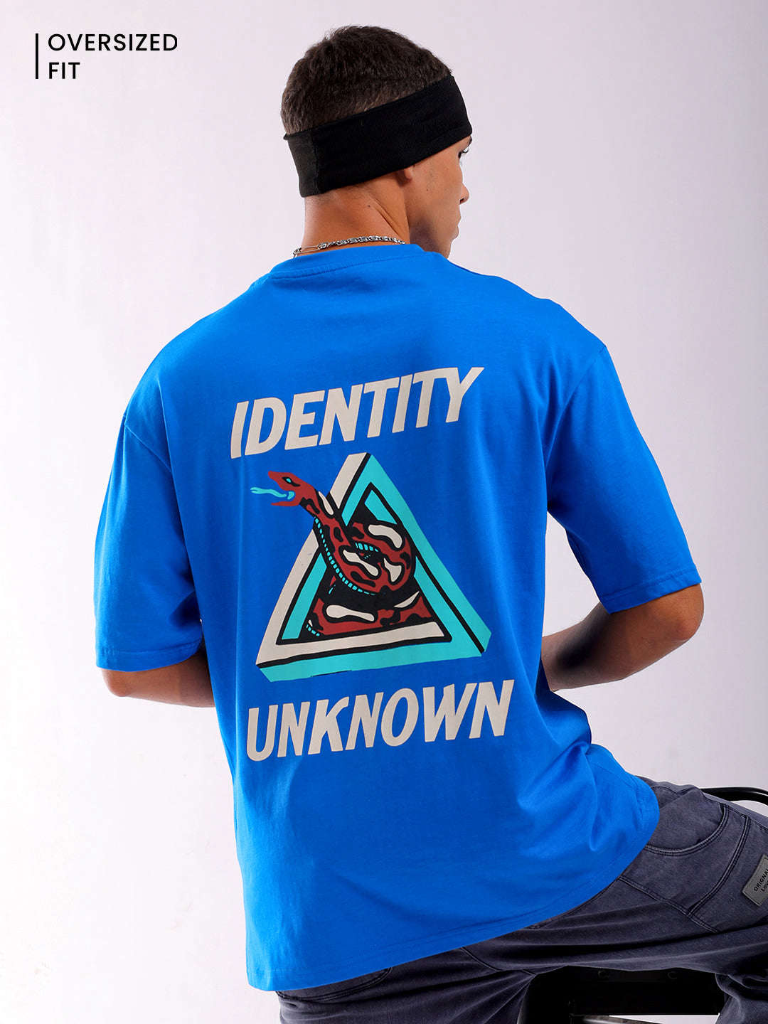 Shop Men Blue Oversized Fit Back Printed T-Shirt Online.