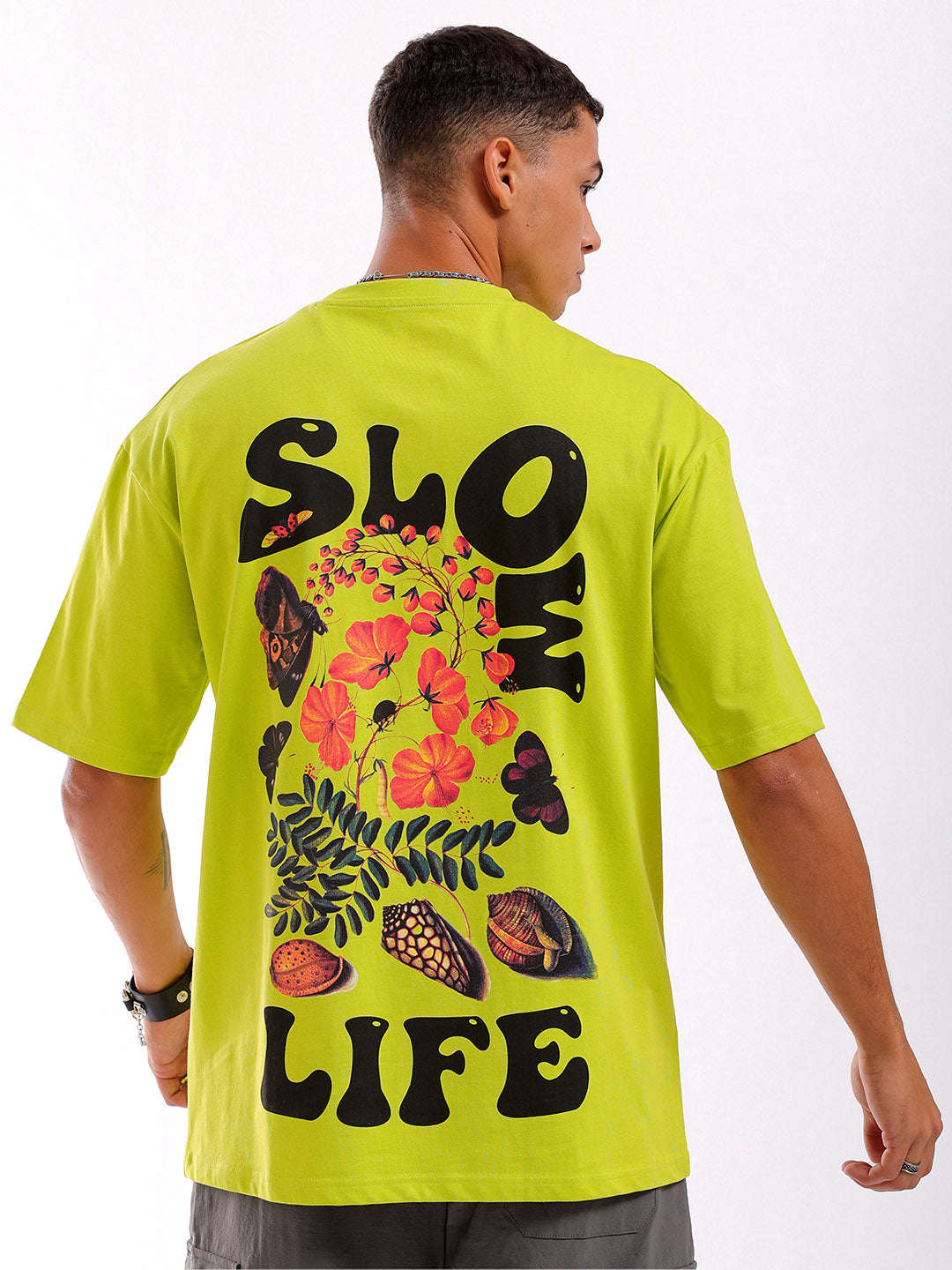 Shop Men Green Oversized Fit Back Printed T-Shirt Online.