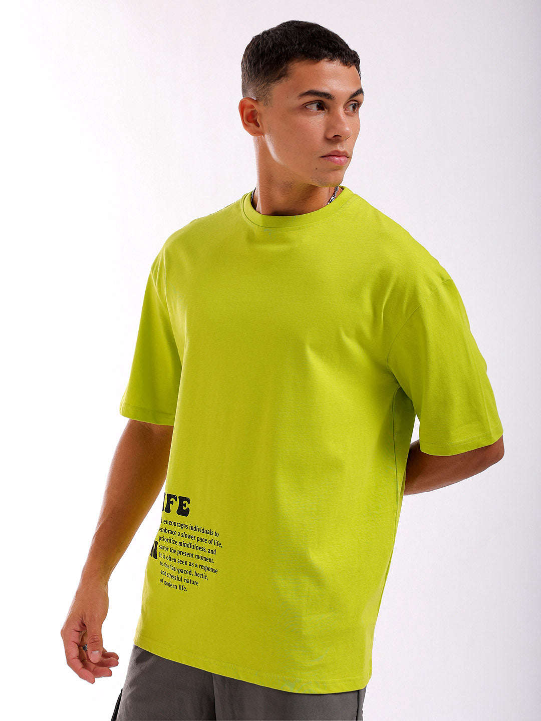 Shop Men Green Oversized Fit Back Printed T-Shirt Online.