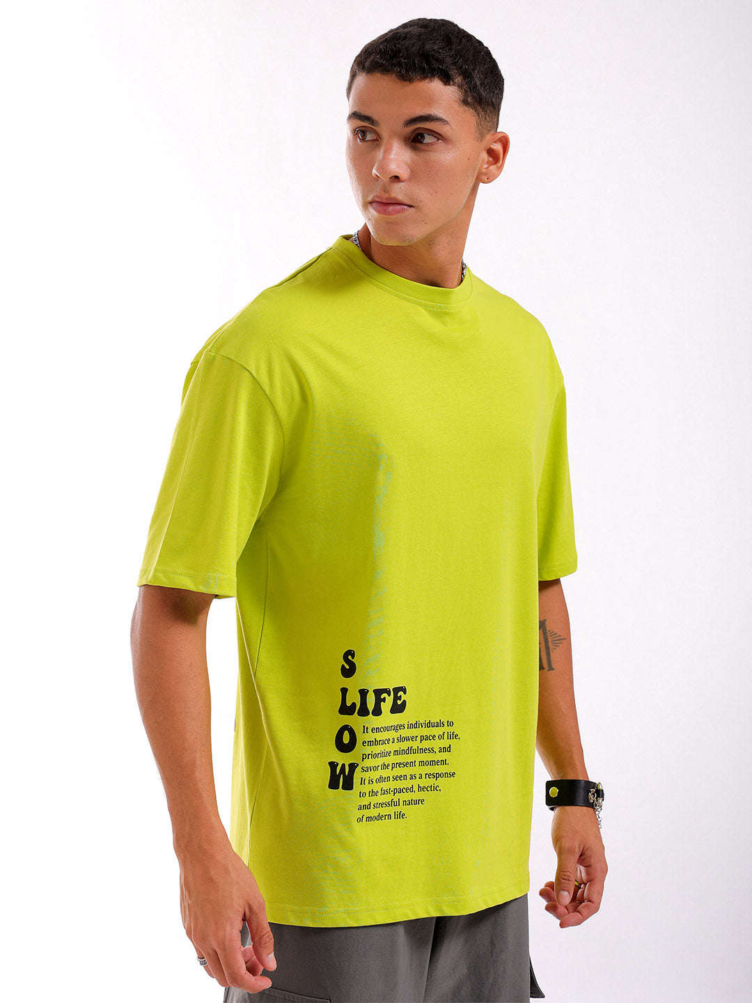 Shop Men Green Oversized Fit Back Printed T-Shirt Online.