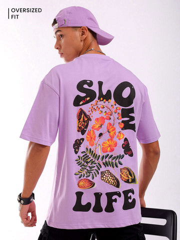 Shop Men Purple Oversized Fit Back Printed T-Shirt Online.