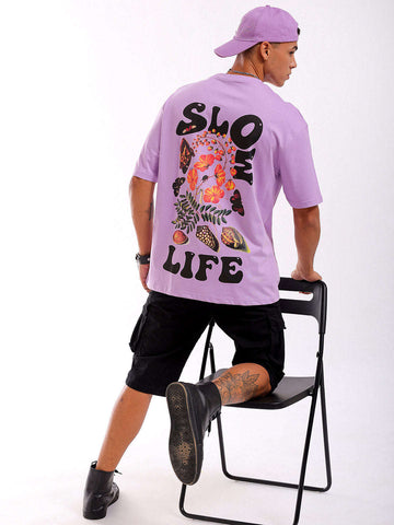 Shop Men Purple Oversized Fit Back Printed T-Shirt Online.