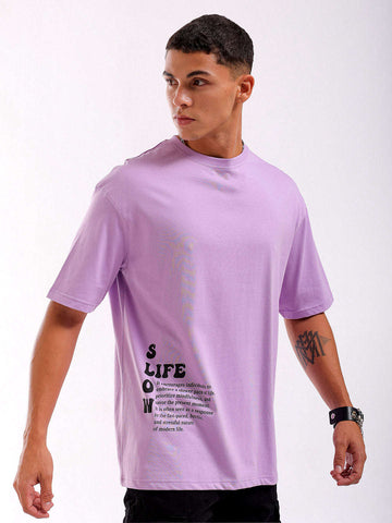Shop Men Purple Oversized Fit Back Printed T-Shirt Online.