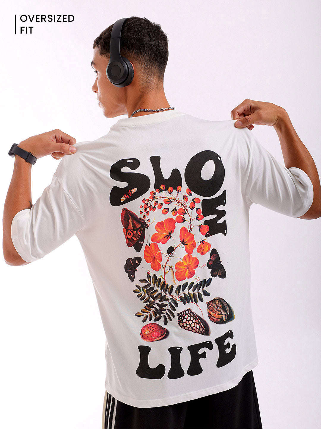 Shop Men White Oversized Fit Back Printed T-Shirt Online.