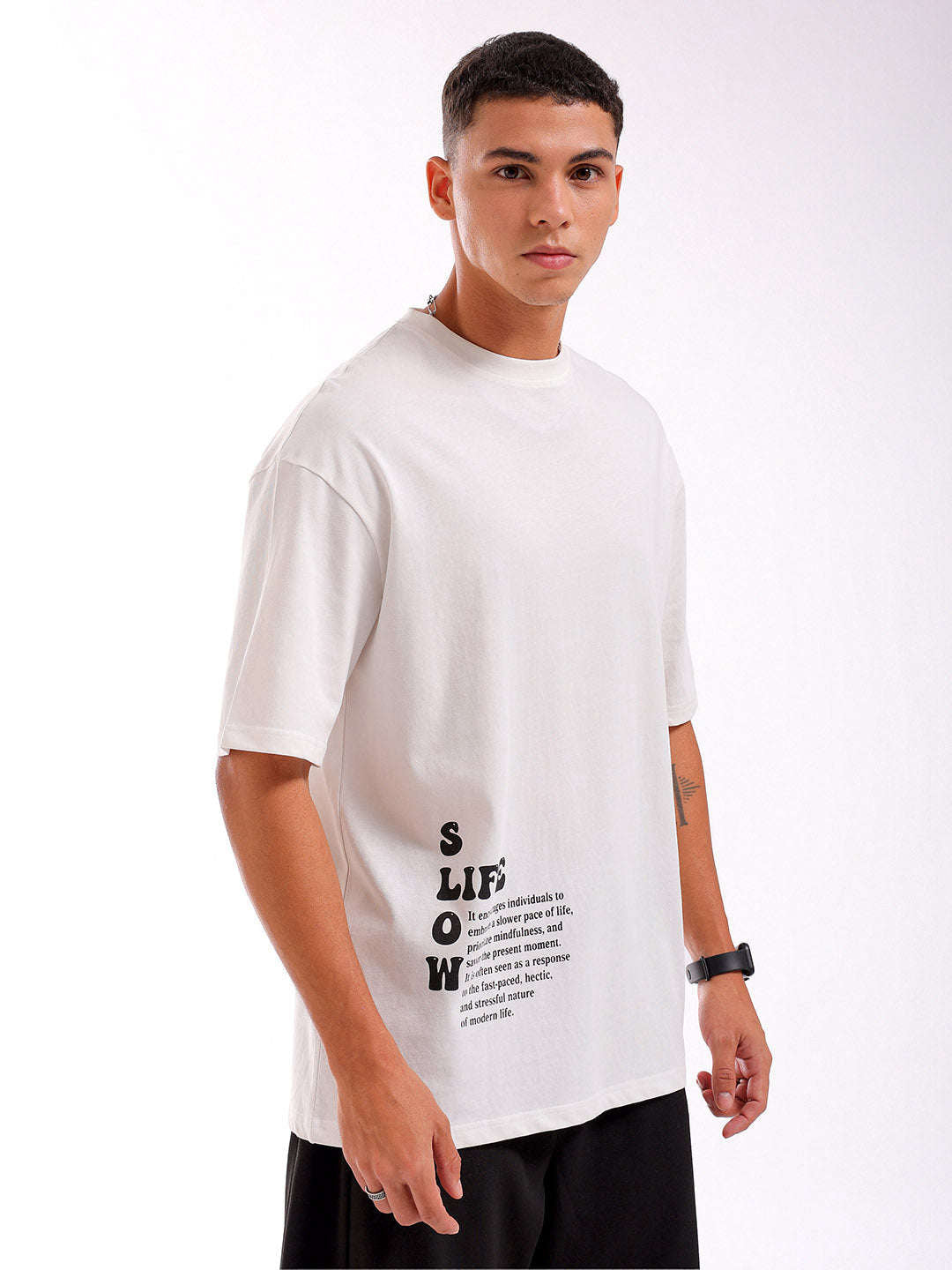 Shop Men White Oversized Fit Back Printed T-Shirt Online.