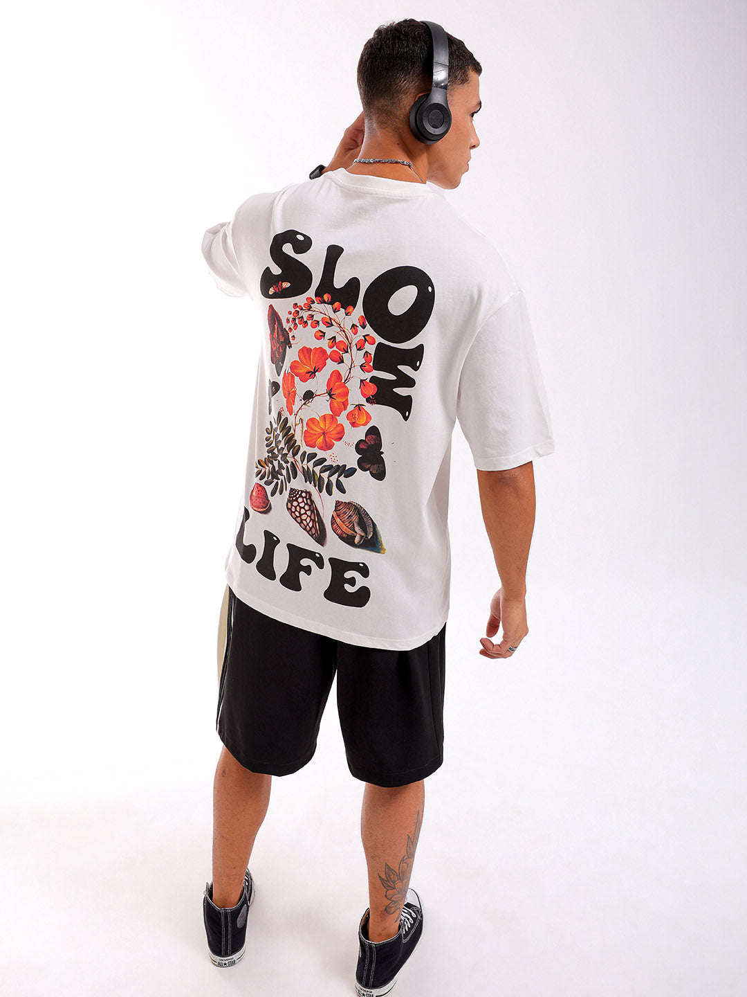 Shop Men White Oversized Fit Back Printed T-Shirt Online.