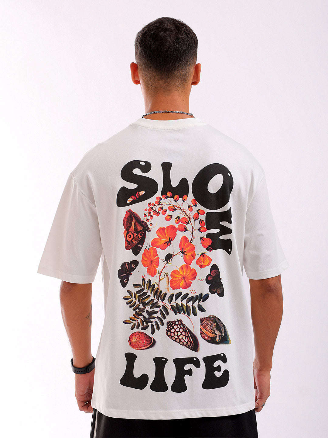 Shop Men White Oversized Fit Back Printed T-Shirt Online.