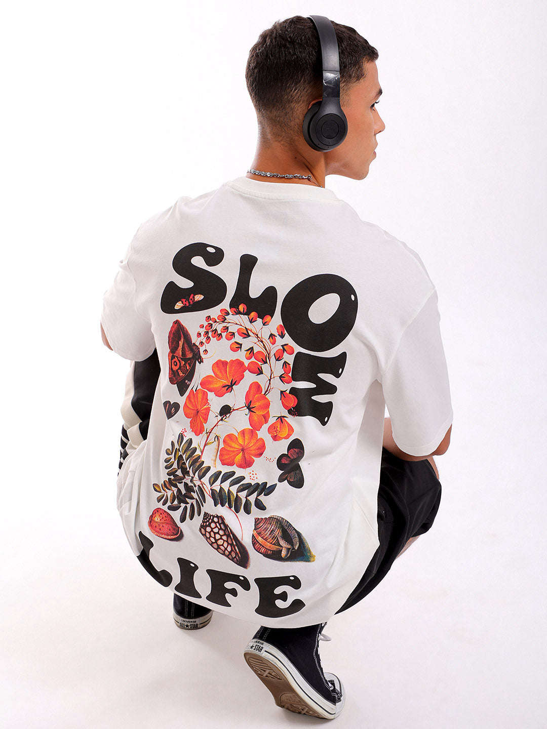 Shop Men White Oversized Fit Back Printed T-Shirt Online.