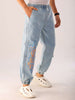 Shop Men Blue Solid Loose Fit Denim Jogger Online.
