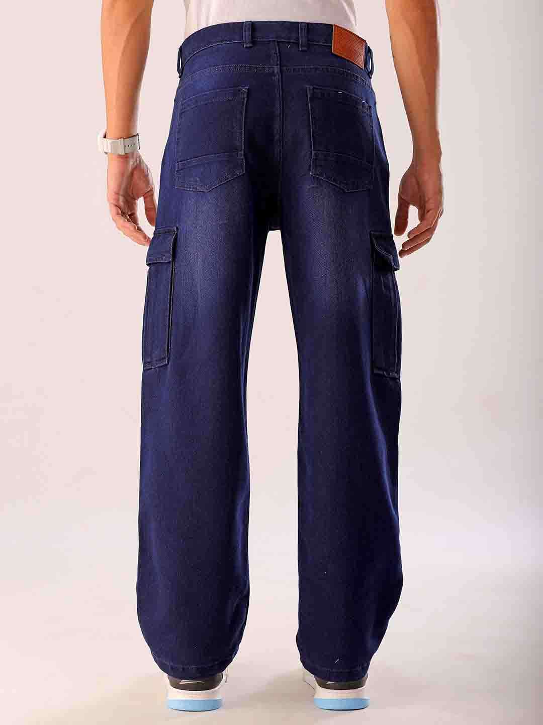 Shop Men Blue Solid G365 Relaxed Fit Cargo Denim Online.