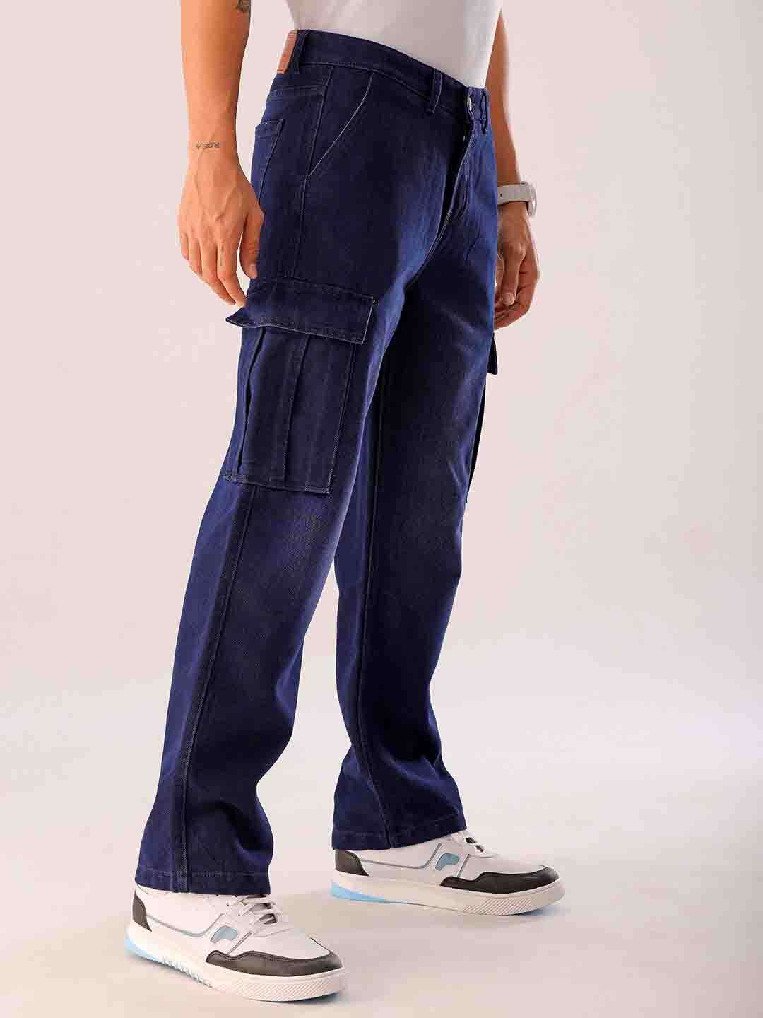 Shop Men Blue Solid G365 Relaxed Fit Cargo Denim Online.