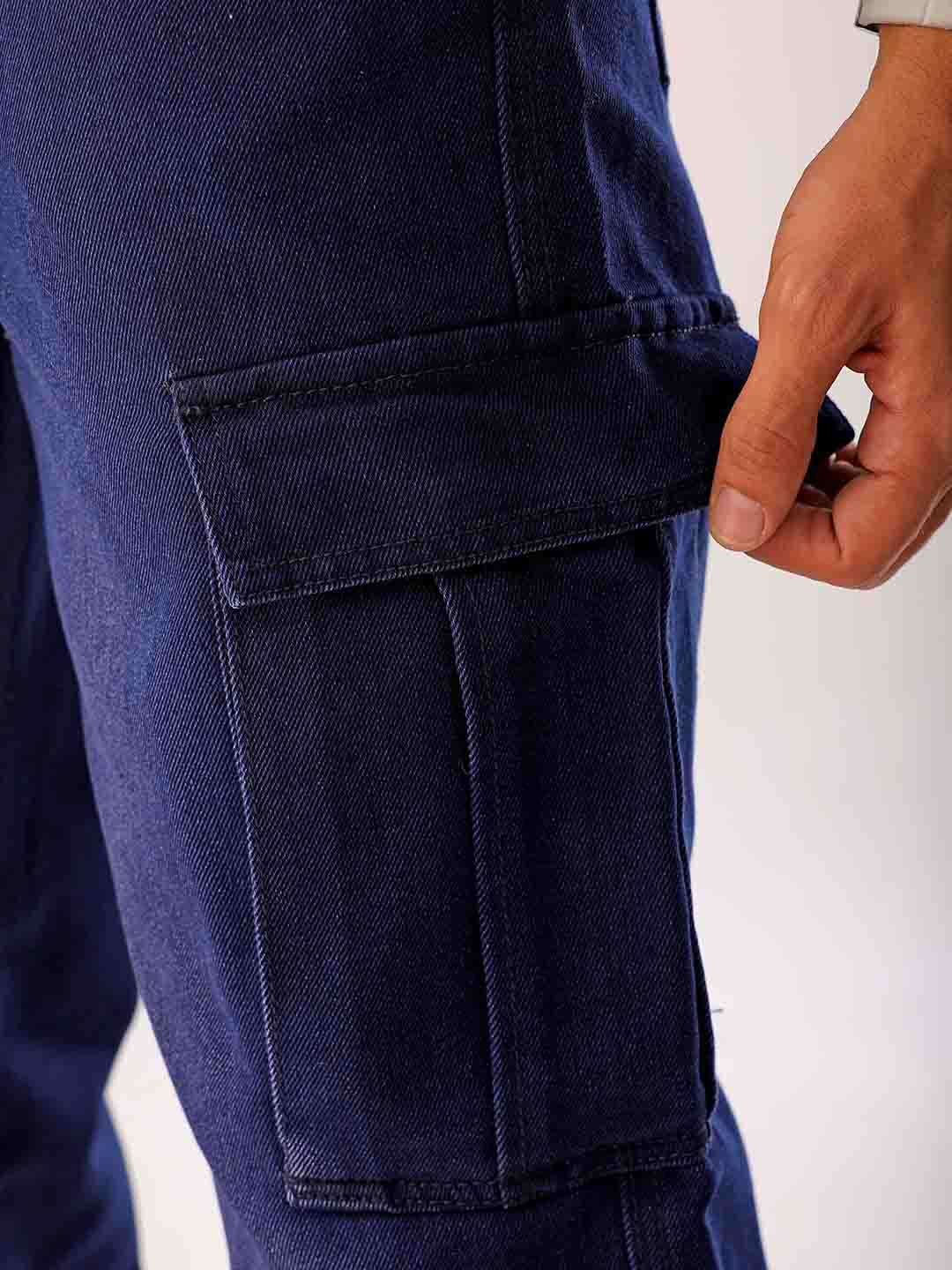 Shop Men Blue Solid G365 Relaxed Fit Cargo Denim Online.