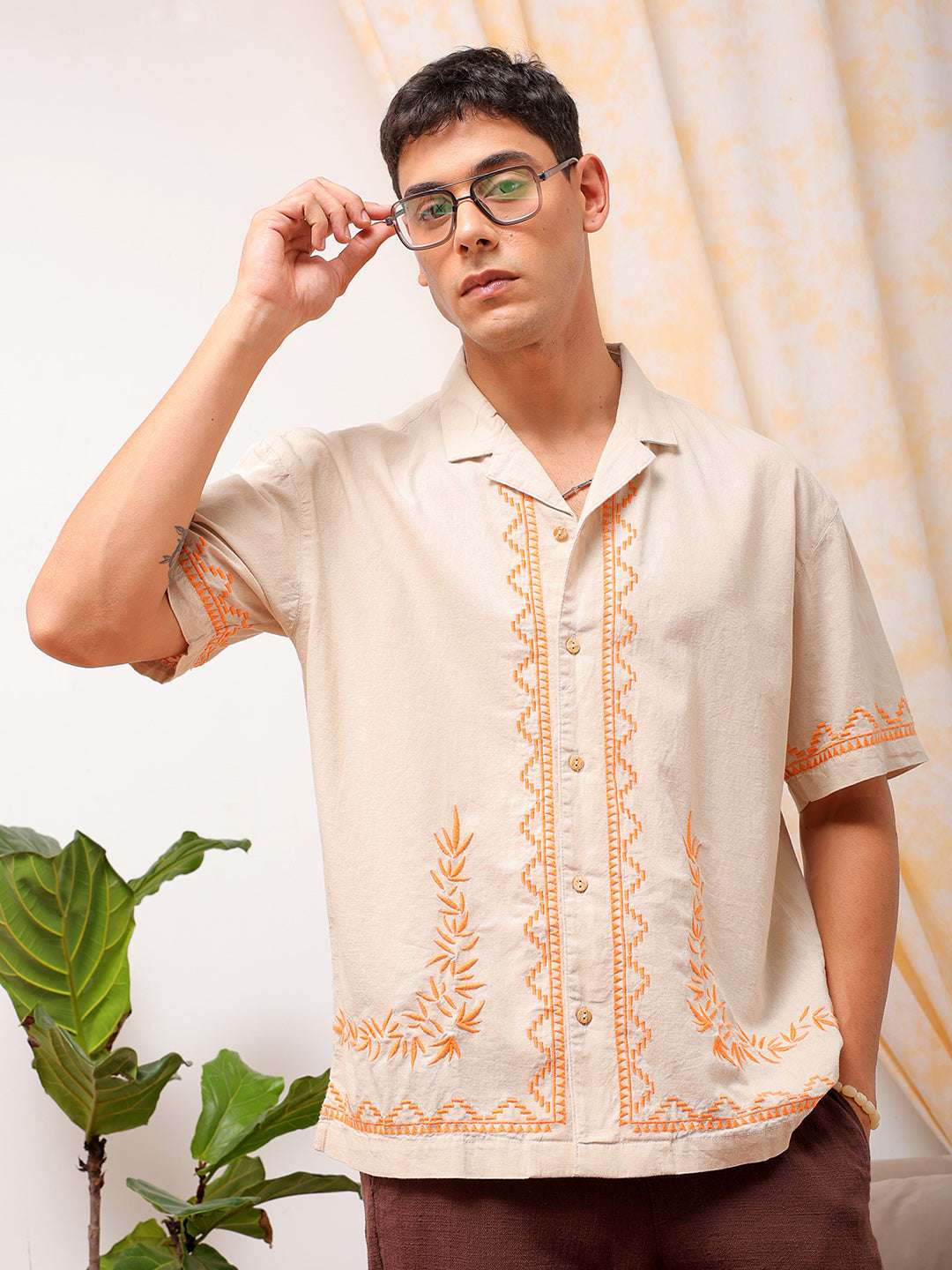 Shop Men Embroidered Relaxed Fit Resort Wear Shirt Online.