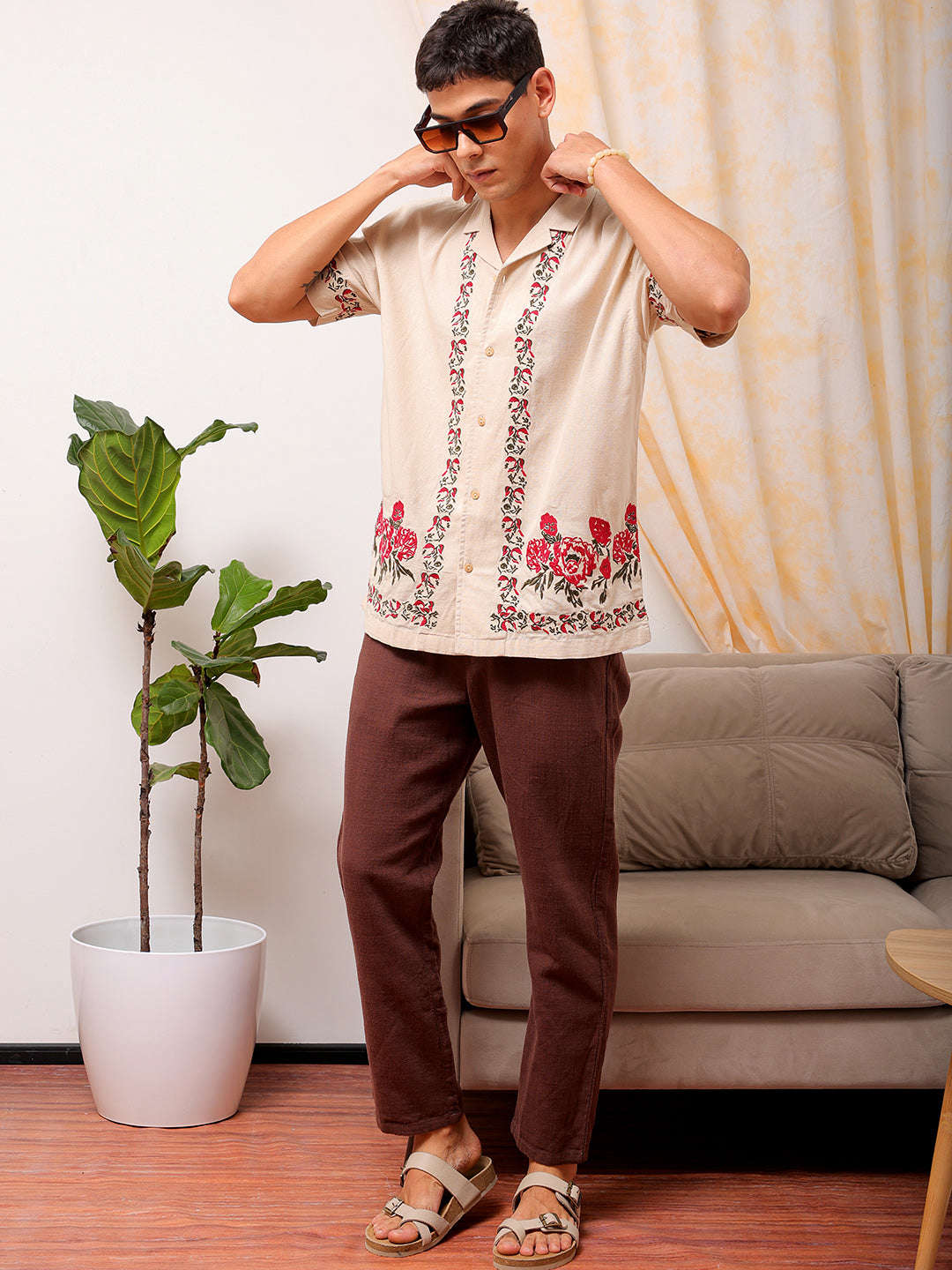 Shop Men Embroidered Relaxed Fit Resort Wear Shirt Online.