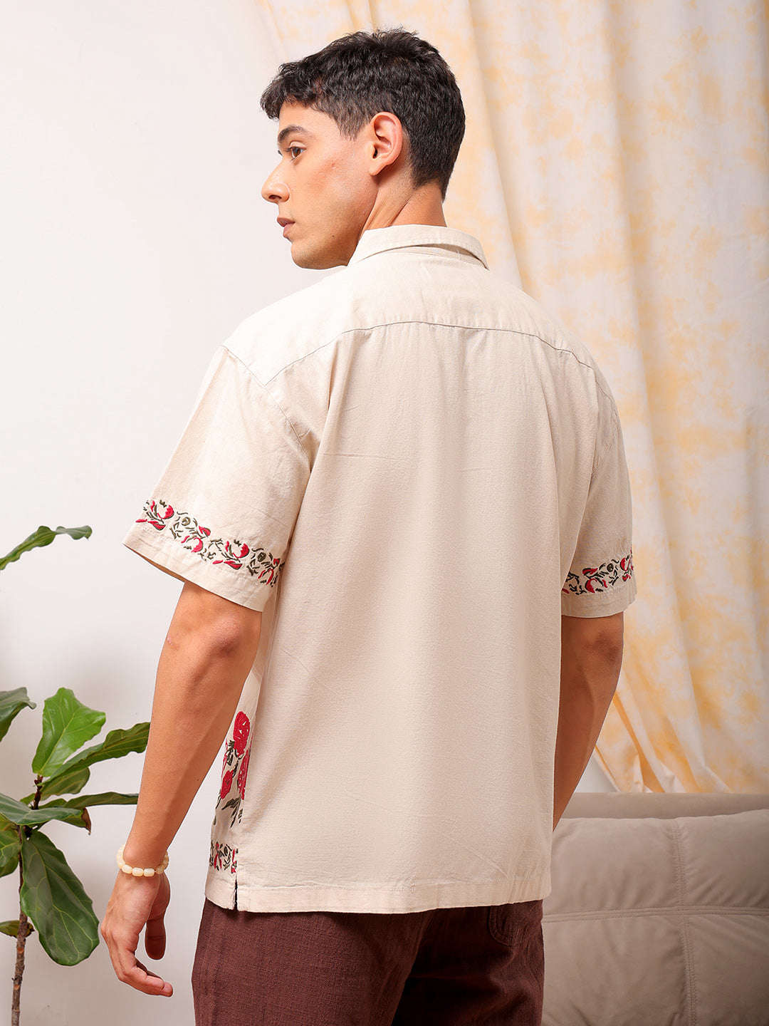 Shop Men Embroidered Relaxed Fit Resort Wear Shirt Online.