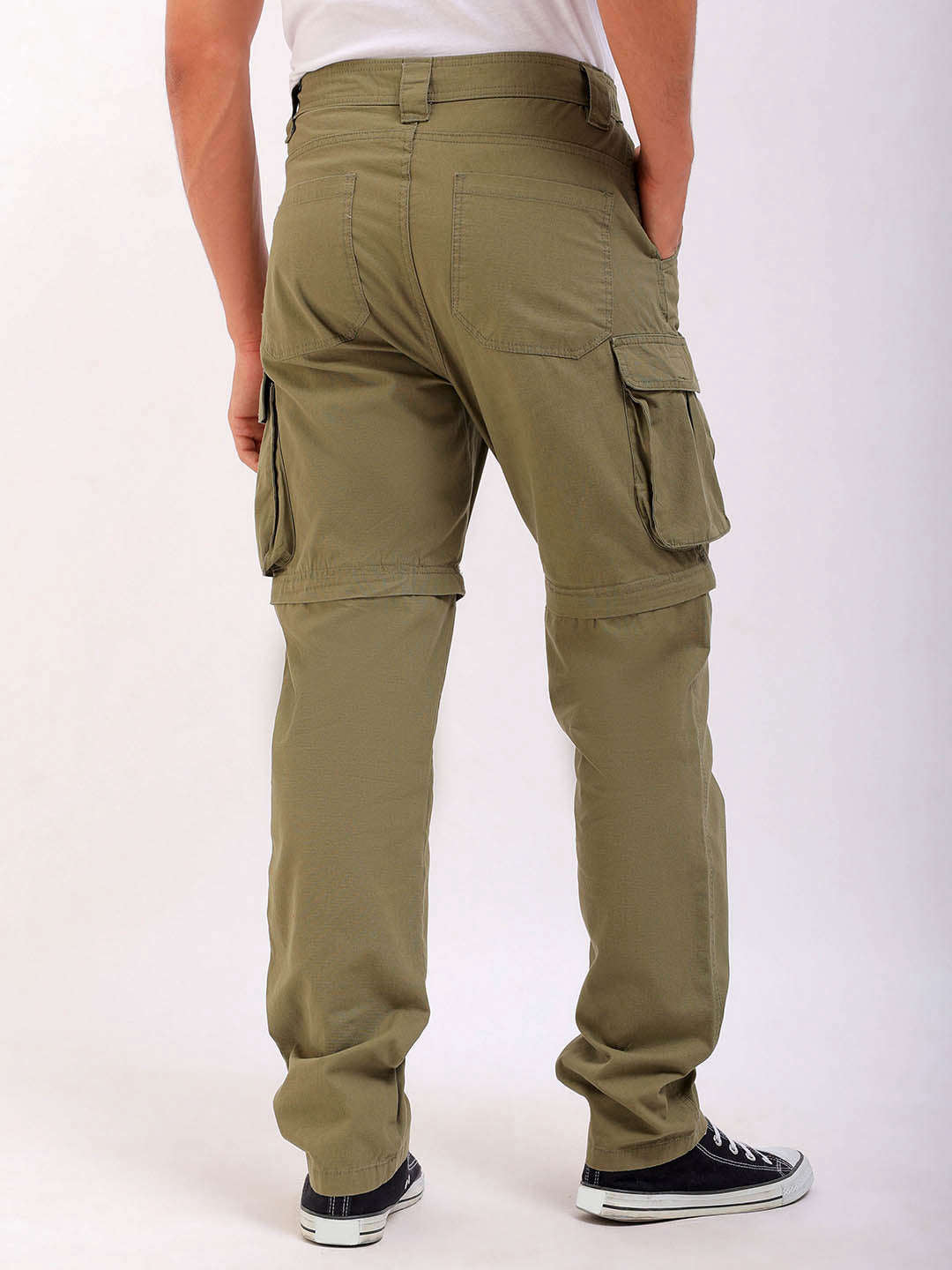 Shop Men Solid Relaxed Fit Zip-Off Convertible Cargo Online.