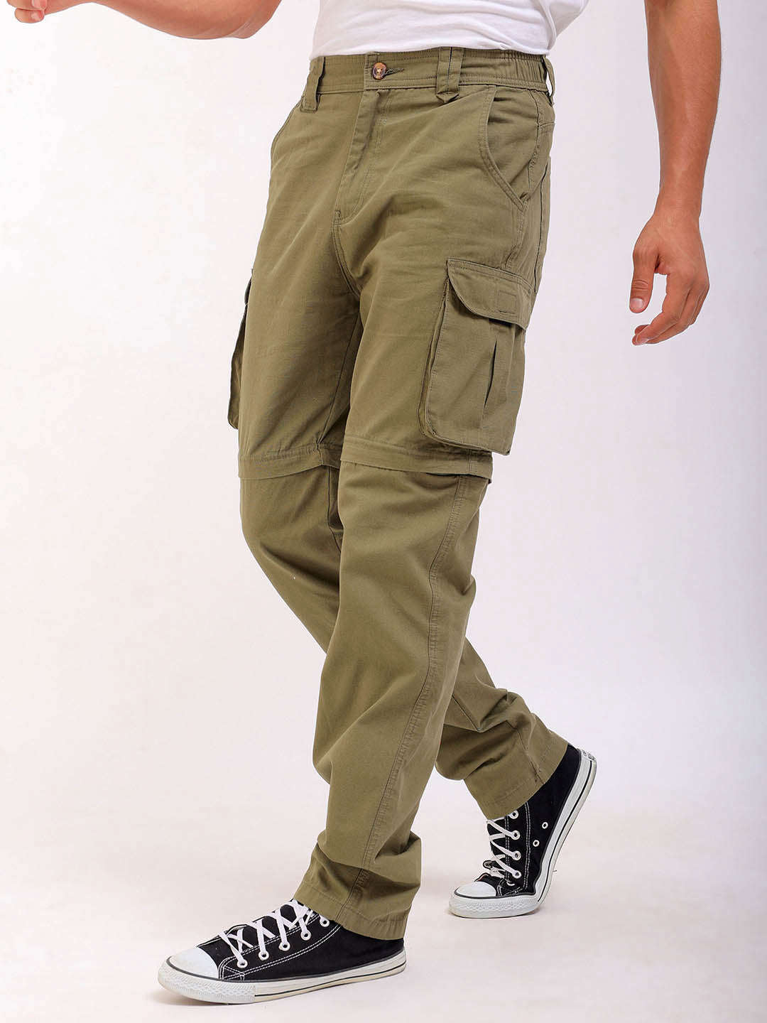 Shop Men Solid Relaxed Fit Zip-Off Convertible Cargo Online.