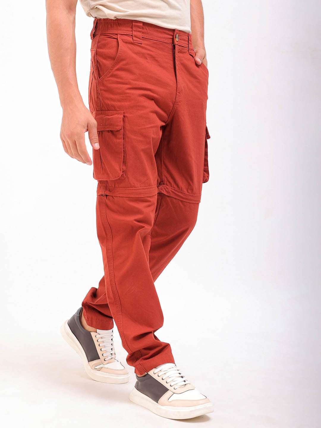 Shop Men Solid Relaxed Fit Zip-Off Convertible Cargo Online.