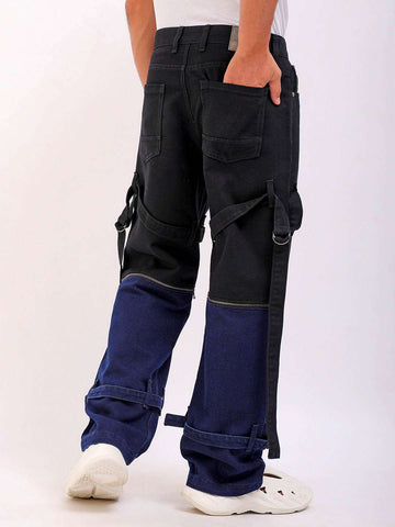 Shop Men Colourblock Relaxed Fit Zip-Off Convertible Jeans Online.
