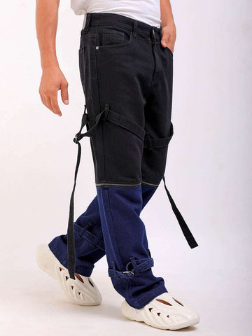 Shop Men Colourblock Relaxed Fit Zip-Off Convertible Jeans Online.