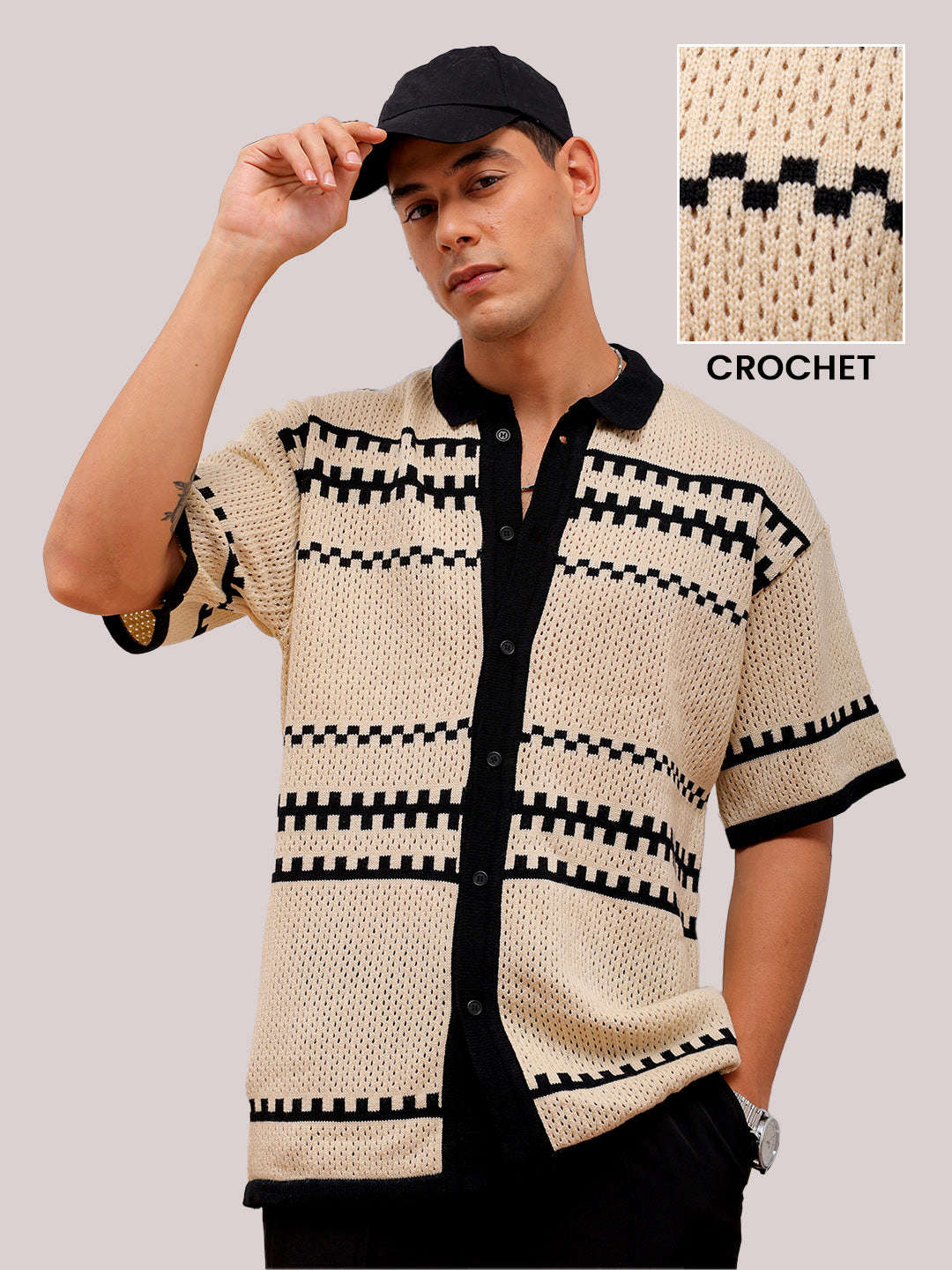 Shop Men's Crochet Relaxed Fit Shirt Online.