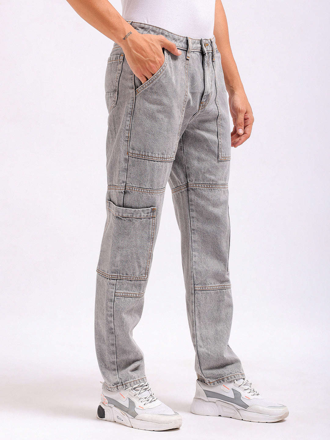 Shop Men's Solid Dad Fit Jeans Online.