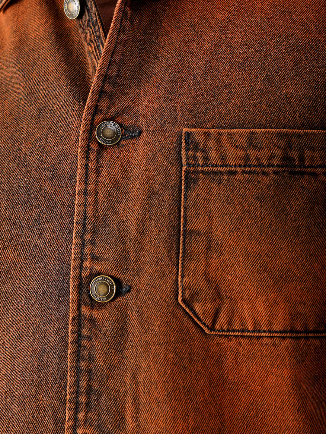 Shop Men Rust Relaxed Fit Solid Utility Trucker Jacket Online.