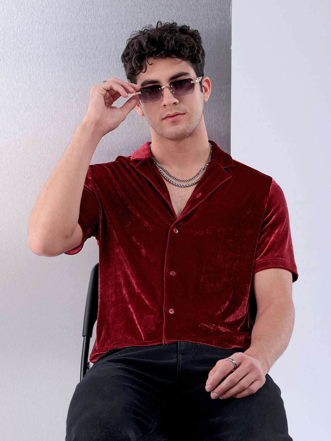 Shop Men Solid Velvet Shirt Online.