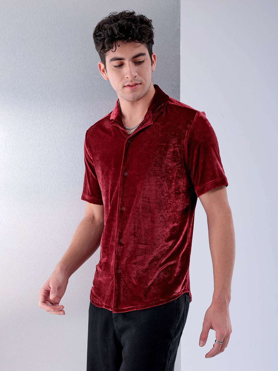 Shop Men Solid Velvet Shirt Online.